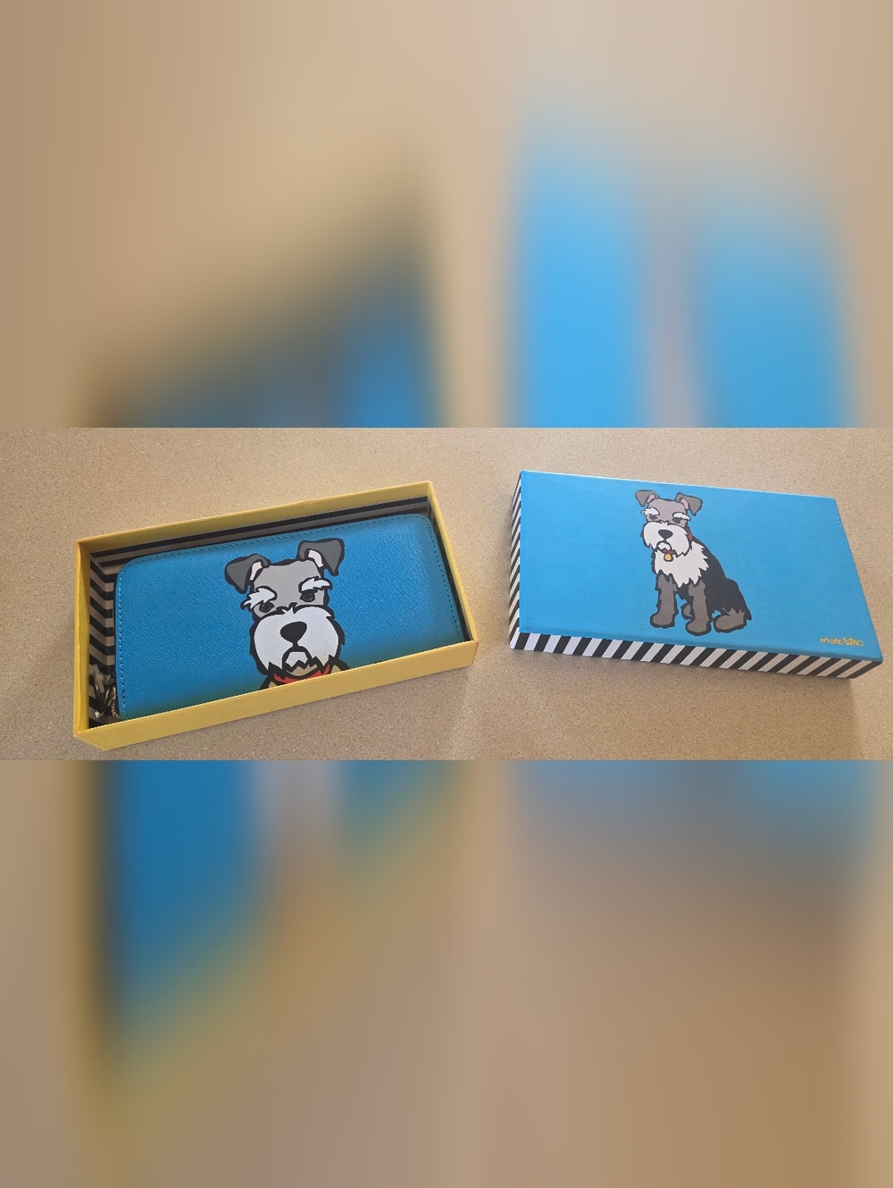 Blue Zip-Around Wallet with Dog Motif